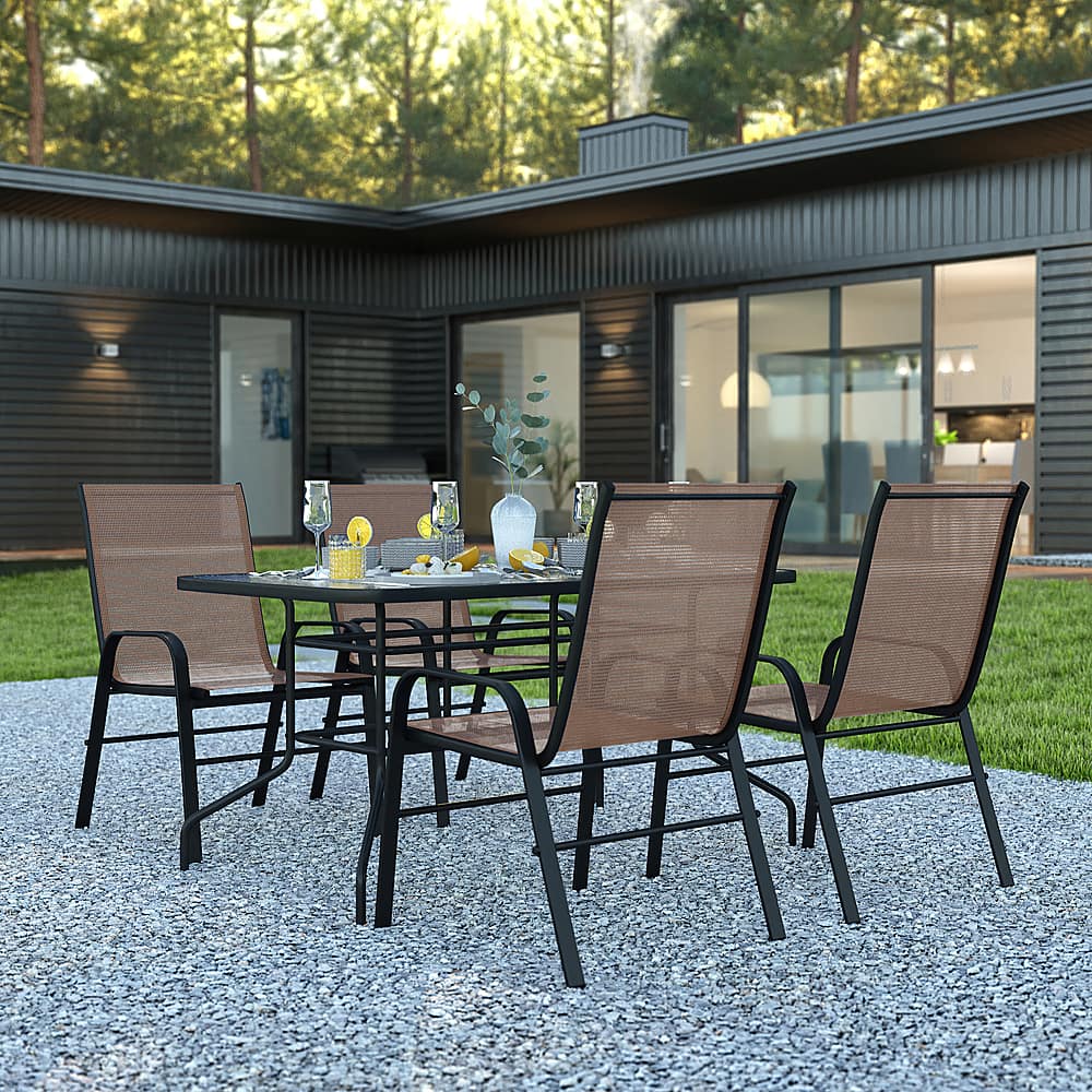 Flash Furniture – Brazos Outdoor Rectangle Contemporary 5 Piece Patio Set – Brown Sansujyuku sansujyuku.com