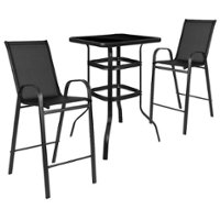 Flash Furniture - Brazos Outdoor Square Modern Steel 3 Piece Patio Set - Black - Front_Zoom