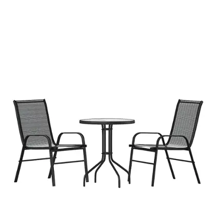 Front. Alamont Home - Brazos Outdoor Round Contemporary  3 Piece Patio Set - Black.