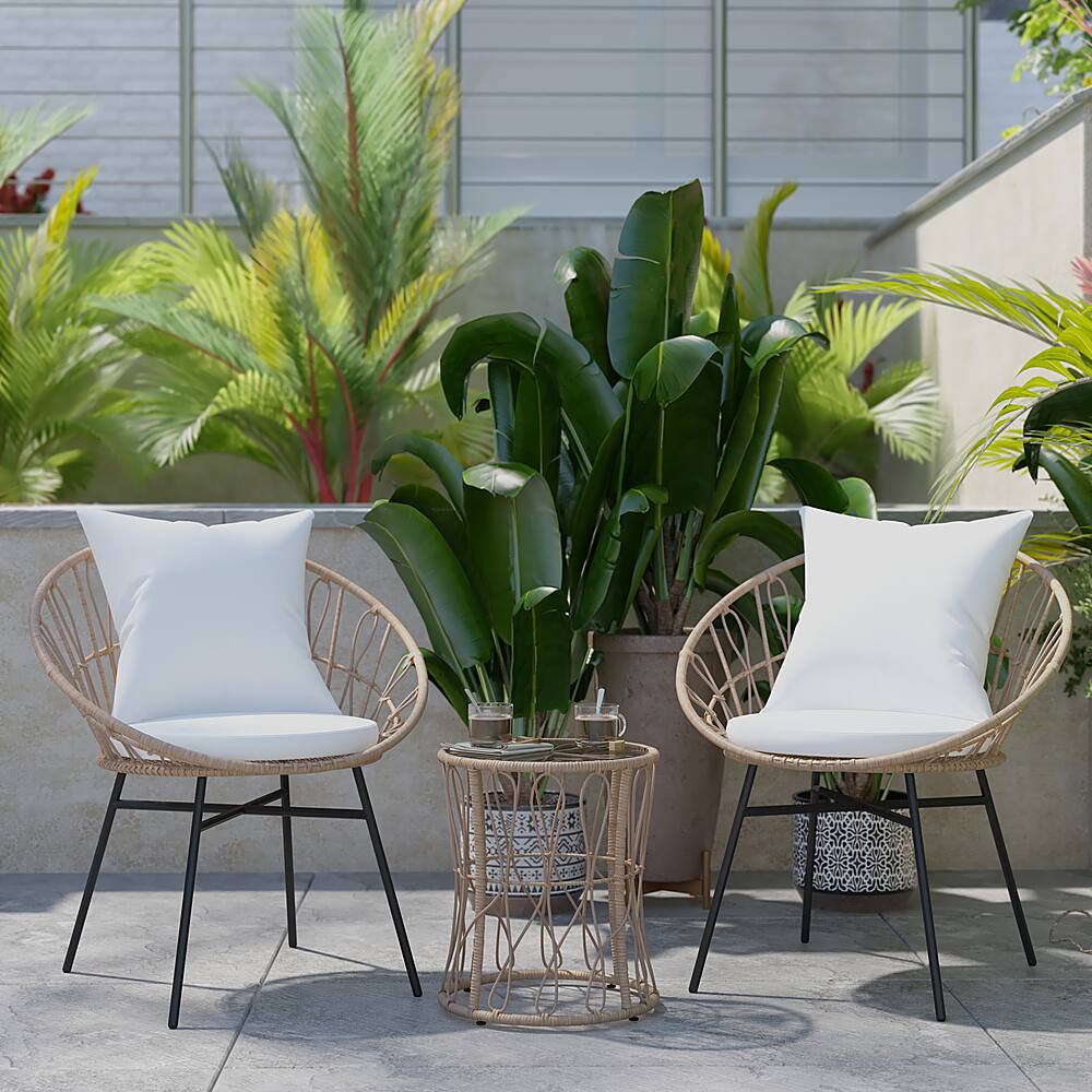 Alt View 12. Alamont Home - Devon Outdoor Round Bohemian Wicker/Rattan 3 Piece Patio Set - Tan/Light Gray.