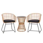 Front. Alamont Home - Devon Outdoor Round Bohemian Wicker/Rattan 3 Piece Patio Set - Natural/Black.