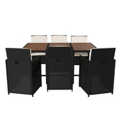 Flash Furniture - Peregrine Outdoor Rectangle Modern Wicker/Rattan 7 Piece Patio Set - Natural/Black - Front_Zoom