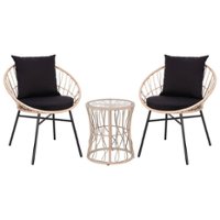 Flash Furniture - Devon Outdoor Round Bohemian Wicker/Rattan 3 Piece Patio Set - Tan/Black - Front_Zoom