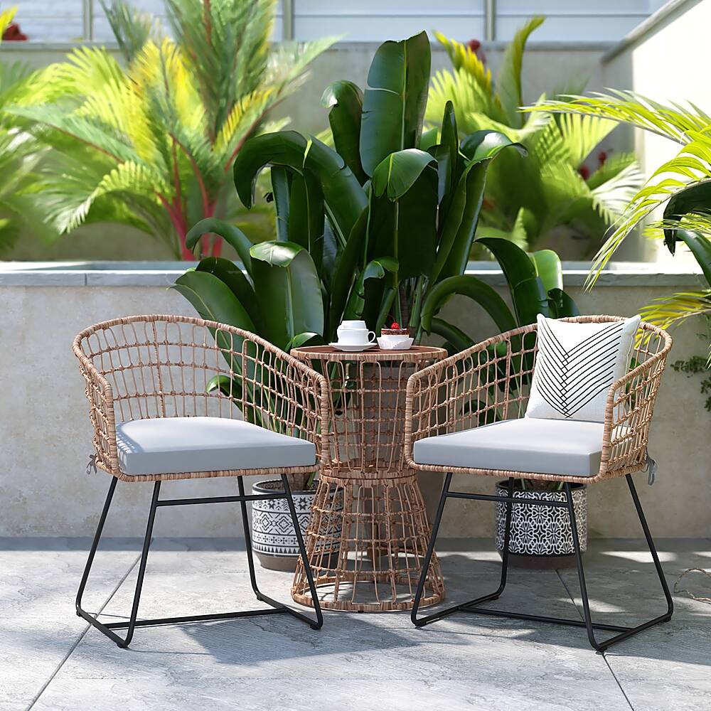 Alt View 12. Alamont Home - Devon Outdoor Round Bohemian Wicker/Rattan 3 Piece Patio Set - Natural/Light Gray.