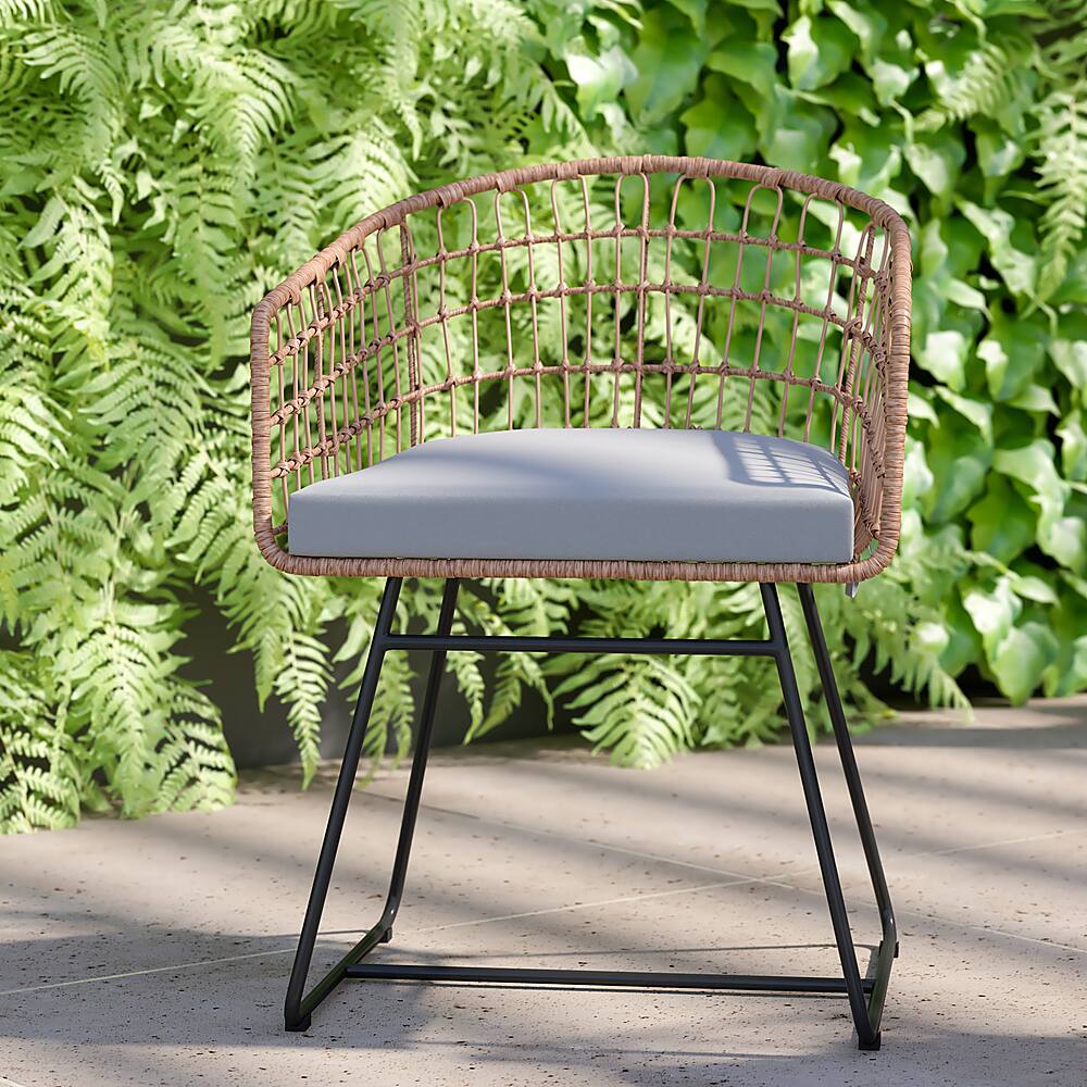 Alt View 15. Alamont Home - Devon Outdoor Round Bohemian Wicker/Rattan 3 Piece Patio Set - Natural/Light Gray.