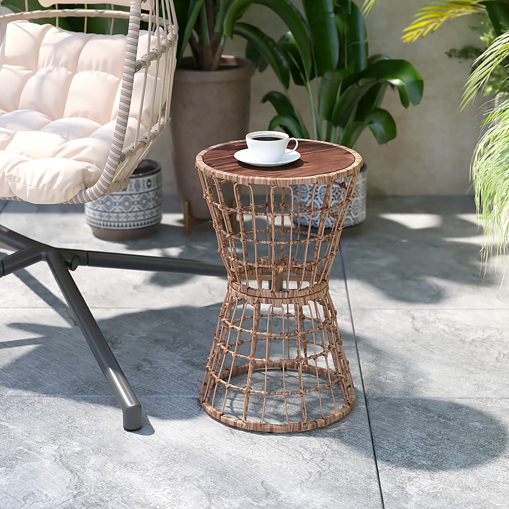 Alt View 16. Alamont Home - Devon Outdoor Round Bohemian Wicker/Rattan 3 Piece Patio Set - Natural/Light Gray.