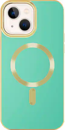 Front. AMPD - Gold Bumper Soft Case with MagSafe for Apple iPhone 14 / iPhone 13 - Light Green.