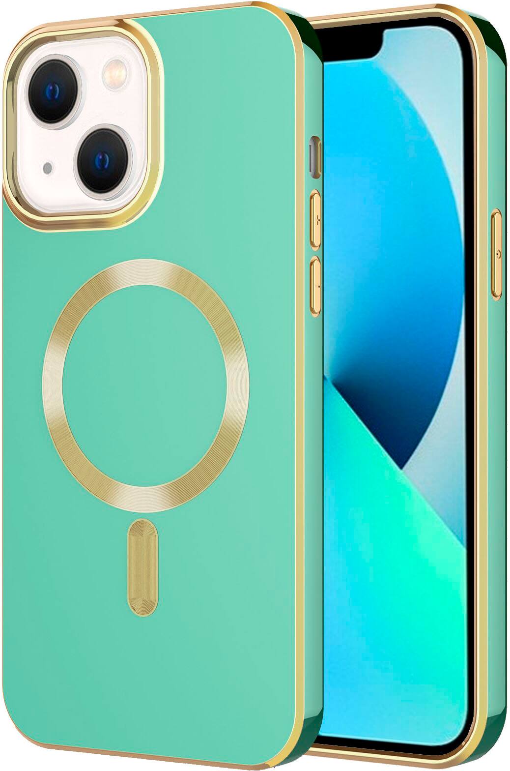 Alt View 1. AMPD - Gold Bumper Soft Case with MagSafe for Apple iPhone 14 / iPhone 13 - Light Green.