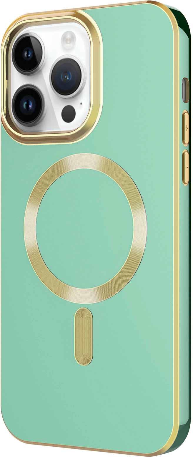 Alt View 1. AMPD - Gold Bumper Soft Case with MagSafe for Apple iPhone 14 Pro Max - Light Green.