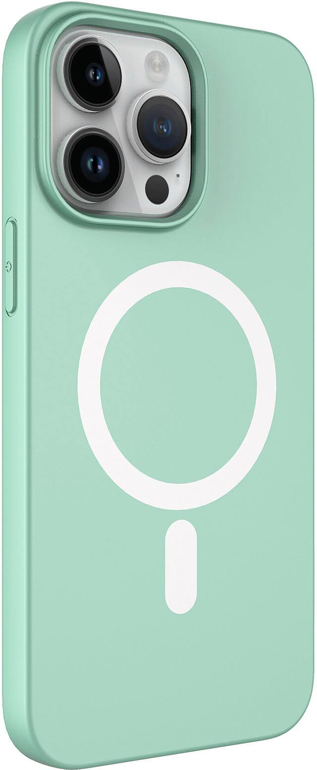 Left. AMPD - Real Feel Soft Case with MagSafe for Apple iPhone 14 Pro Max - Pastel Green.