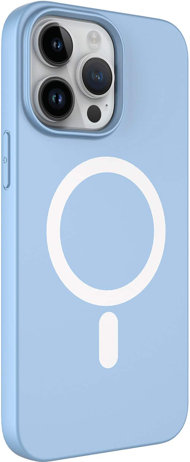 Left. AMPD - Real Feel Soft Case with MagSafe for Apple iPhone 14 Pro - Pastel Blue.