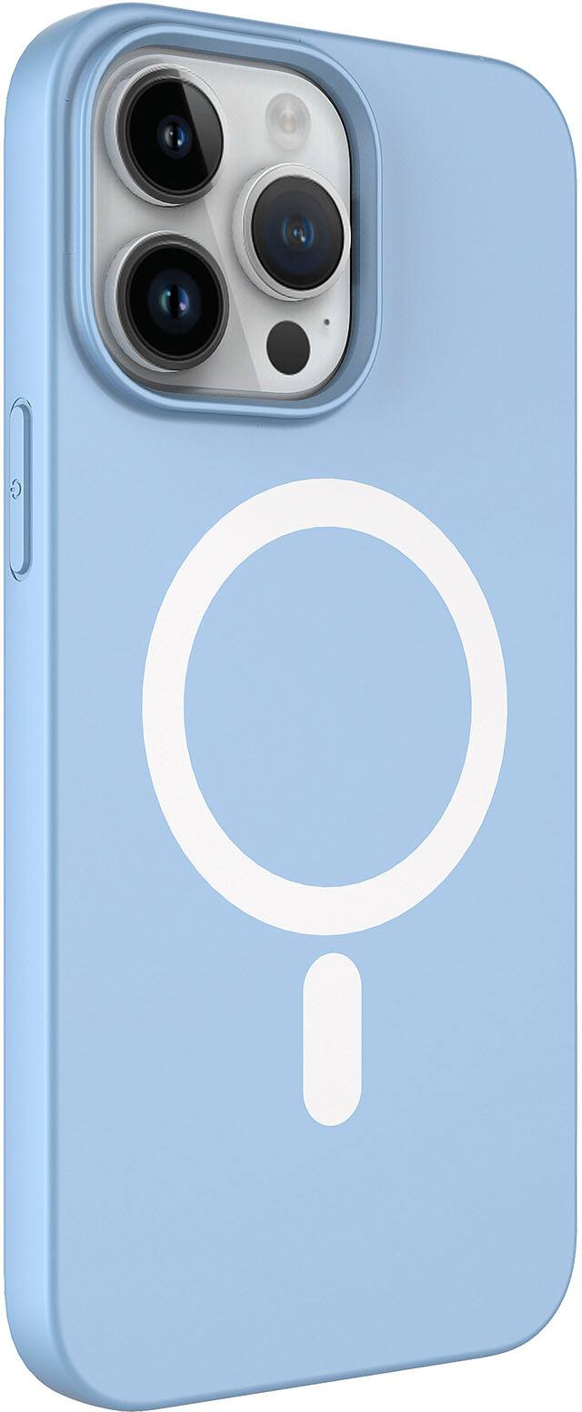 Left. AMPD - Real Feel Soft Case with MagSafe for Apple iPhone 14 Pro - Pastel Blue.