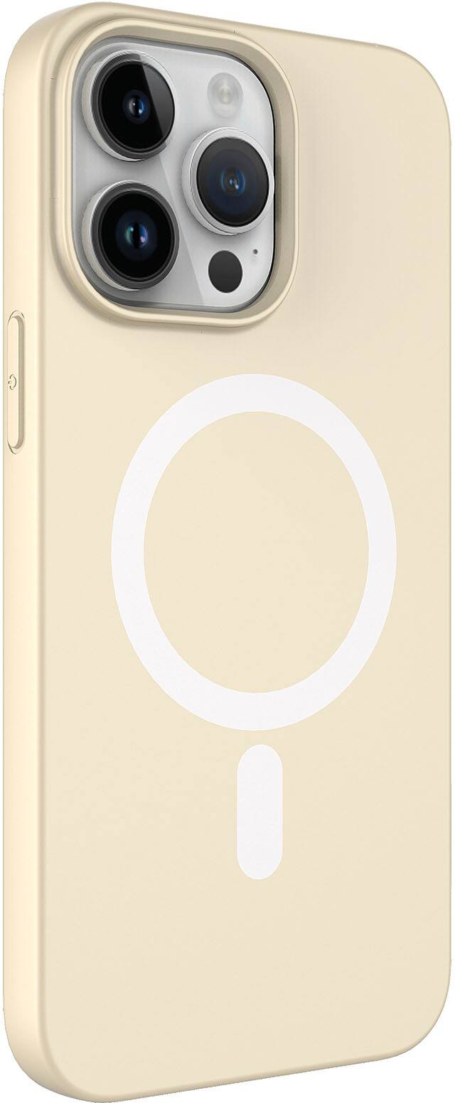 Left. AMPD - Real Feel Soft Case with MagSafe for Apple iPhone 14 Pro - White.