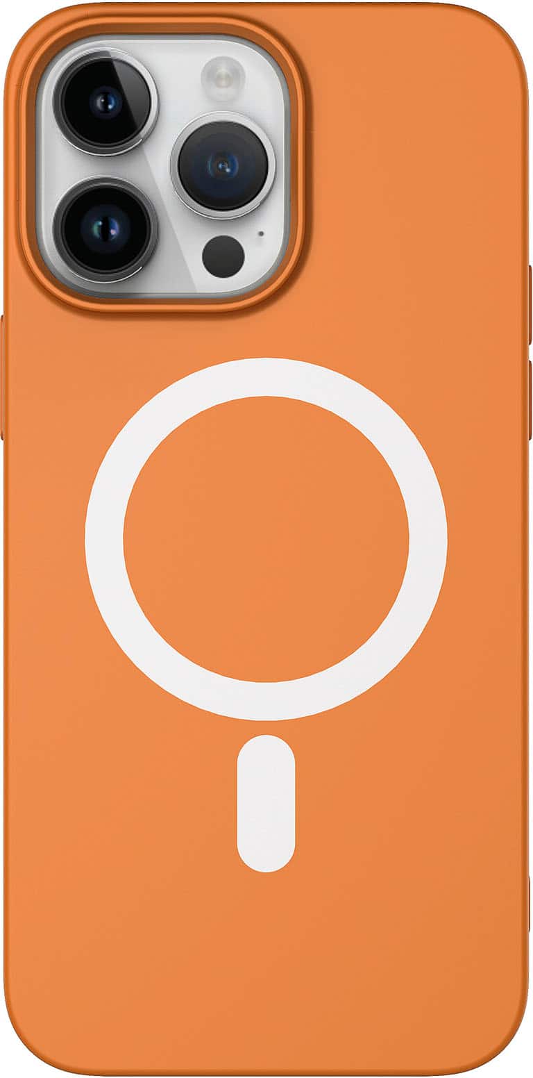 Front. AMPD - Real Feel Soft Case with MagSafe for Apple iPhone 14 Pro Max - Orange.
