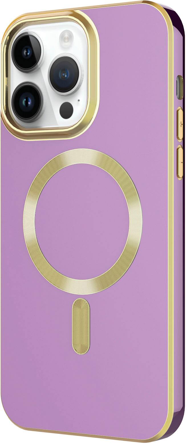 Left. AMPD - Gold Bumper Soft Case with MagSafe for Apple iPhone 14 Pro - Lilac Purple.