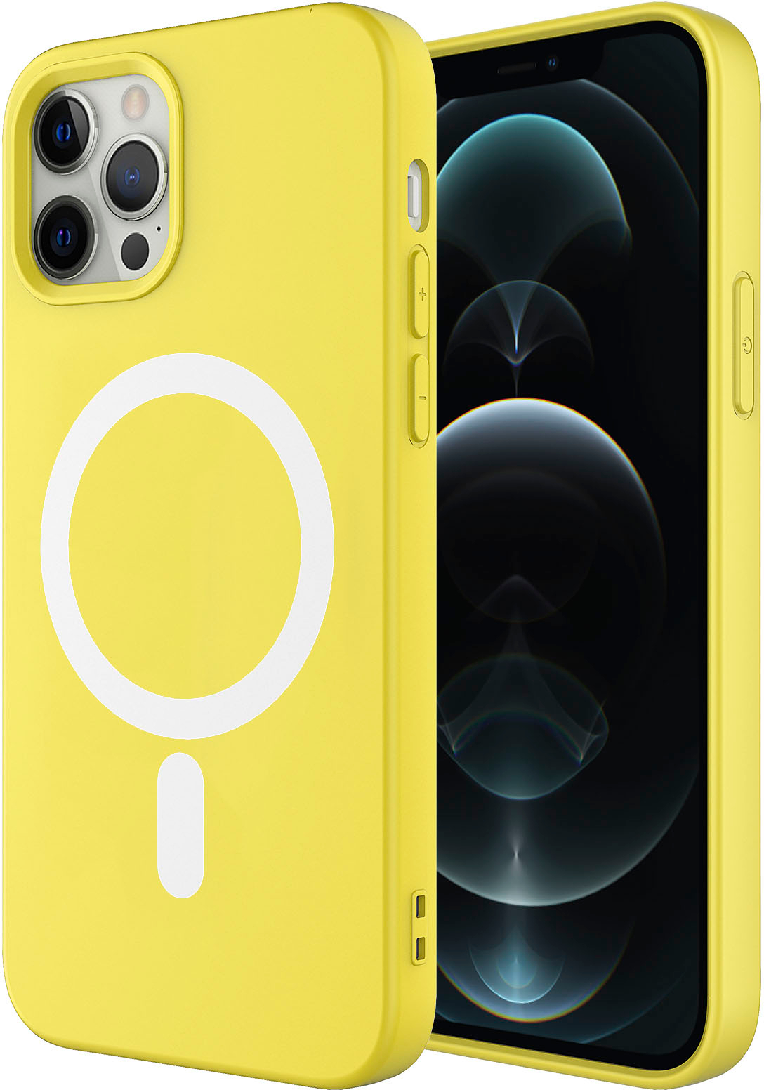 Angle View: AMPD - Real Feel Soft Case with MagSafe for Apple iPhone 12 Pro / iPhone 12 - Yellow