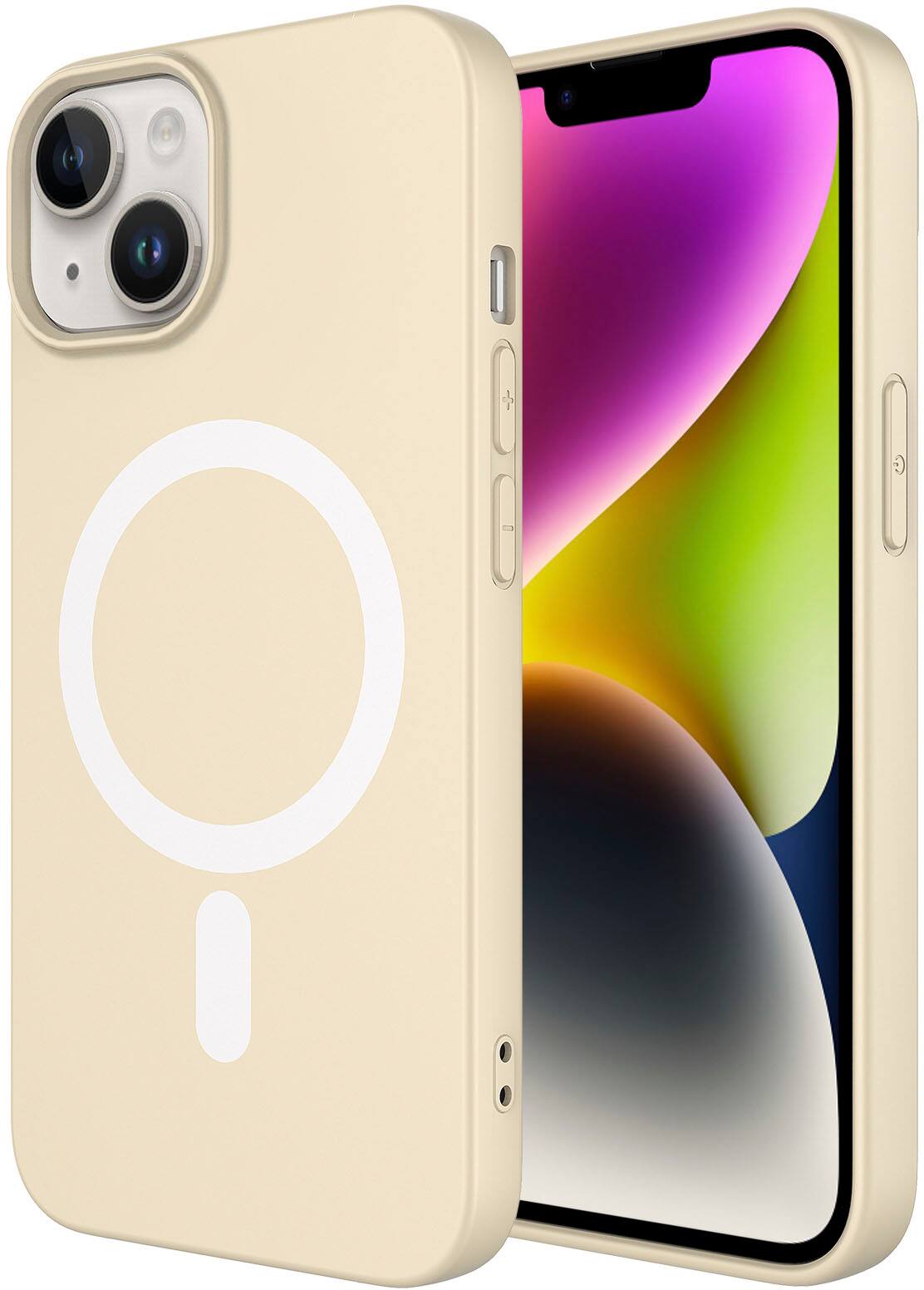 Angle. AMPD - Real Feel Soft Case with MagSafe for Apple iPhone 14 / iPhone 13 - White.