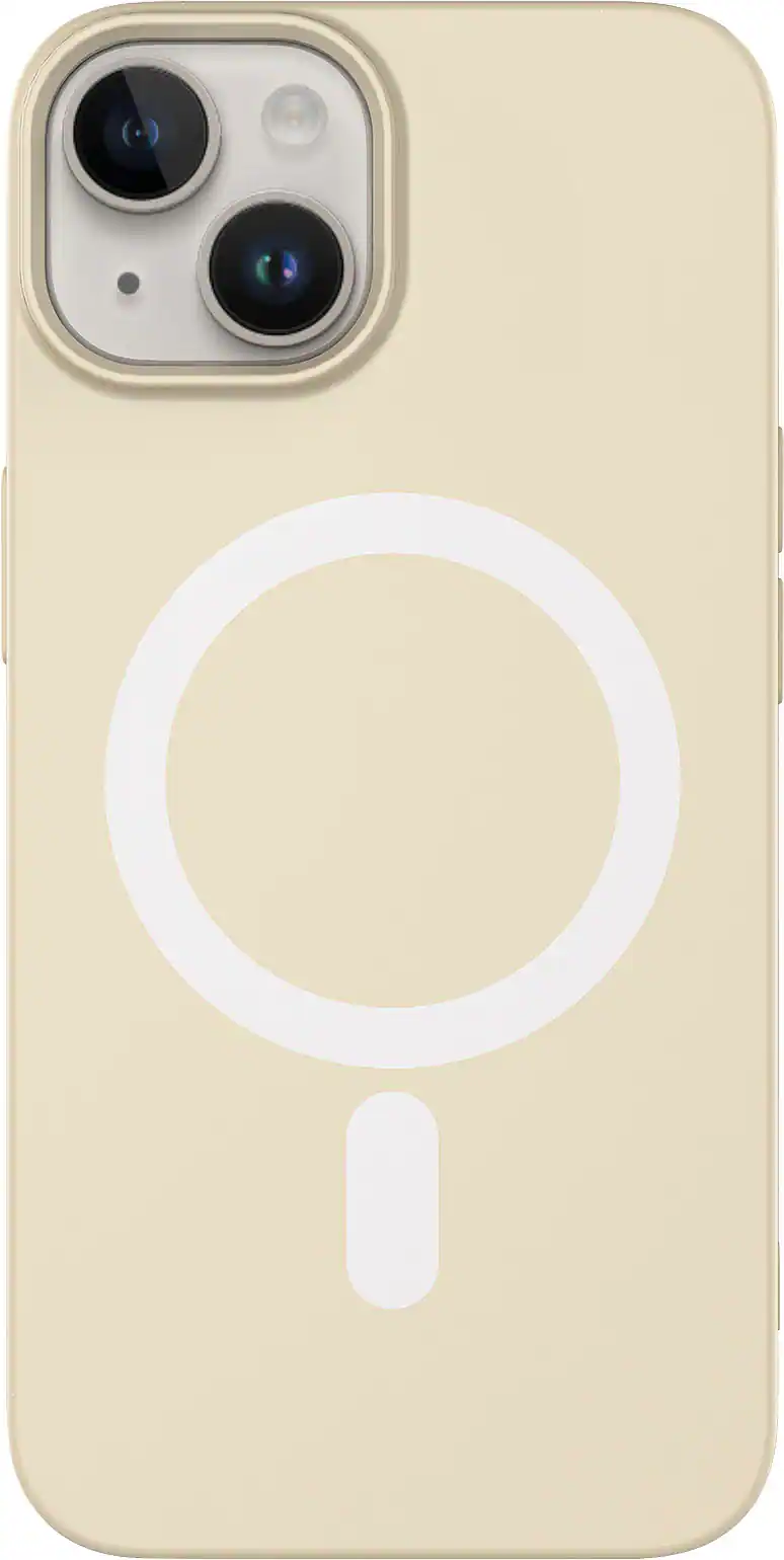 Front. AMPD - Real Feel Soft Case with MagSafe for Apple iPhone 14 / iPhone 13 - White.