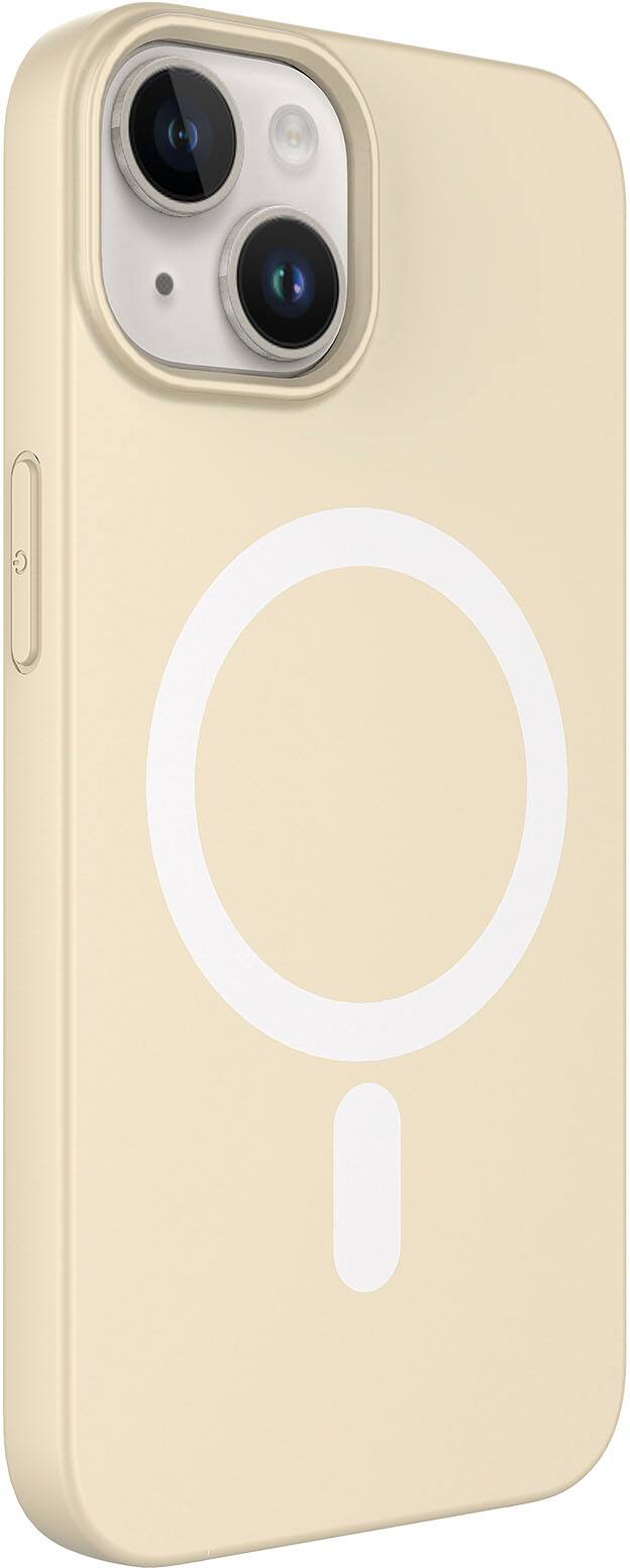 Left. AMPD - Real Feel Soft Case with MagSafe for Apple iPhone 14 / iPhone 13 - White.