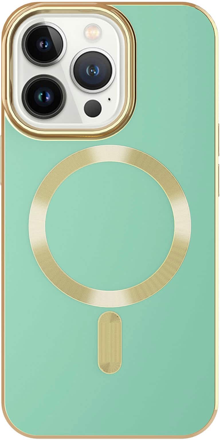 Front. AMPD - Gold Bumper Soft Case with MagSafe for Apple iPhone 13 Pro - Light Green.