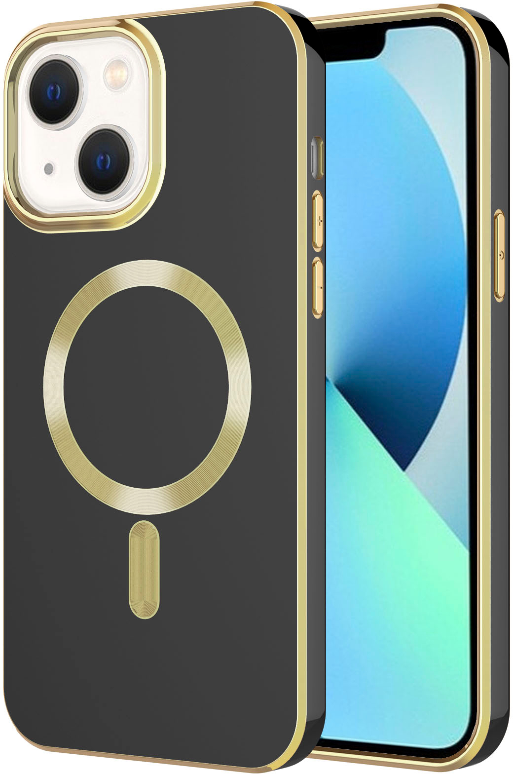 Alt View 1. AMPD - Gold Bumper Soft Case with MagSafe for Apple iPhone 14 / iPhone 13 - Black.