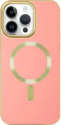 Front. AMPD - Gold Bumper Soft Case with MagSafe for Apple iPhone 14 Pro - Light Pink.