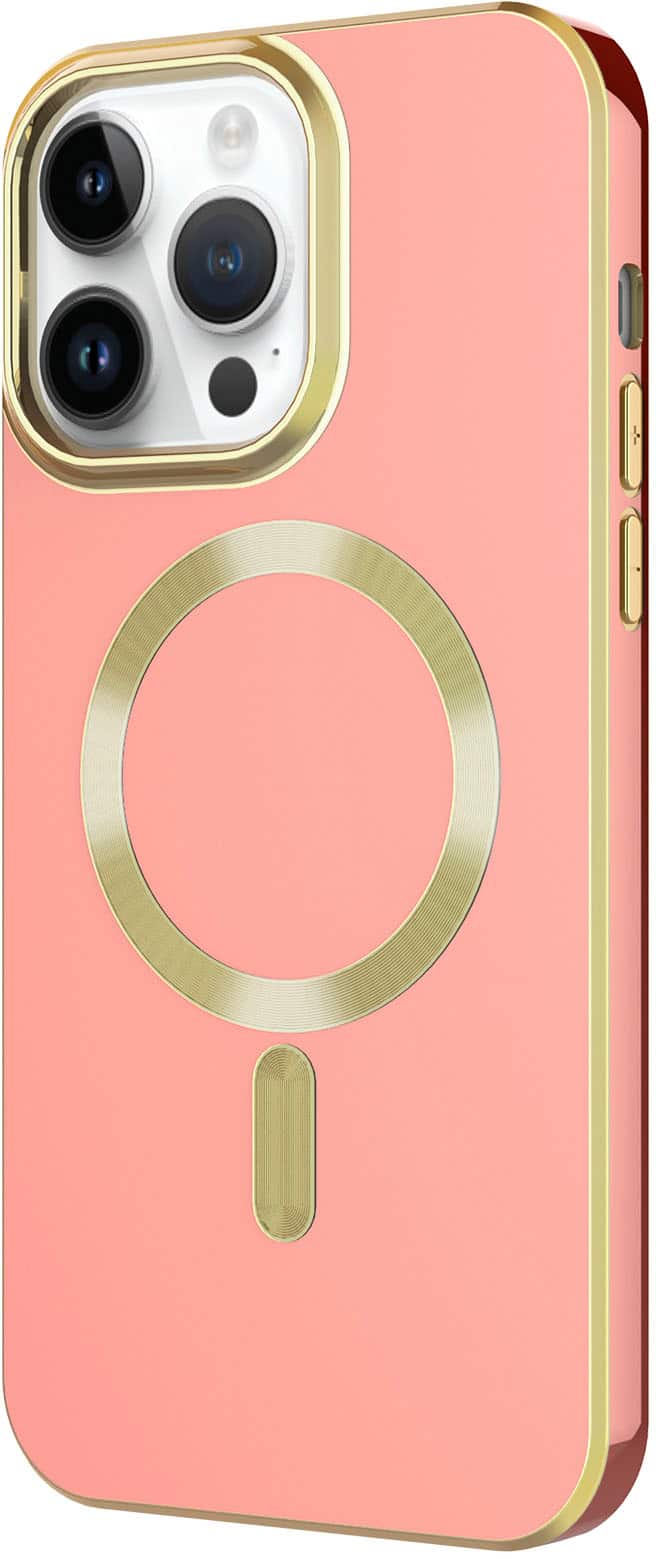 Left. AMPD - Gold Bumper Soft Case with MagSafe for Apple iPhone 14 Pro - Light Pink.