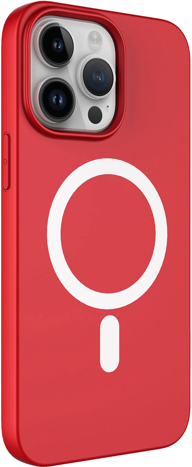 Left. AMPD - Real Feel Soft Case with MagSafe for Apple iPhone 14 Pro - Red.