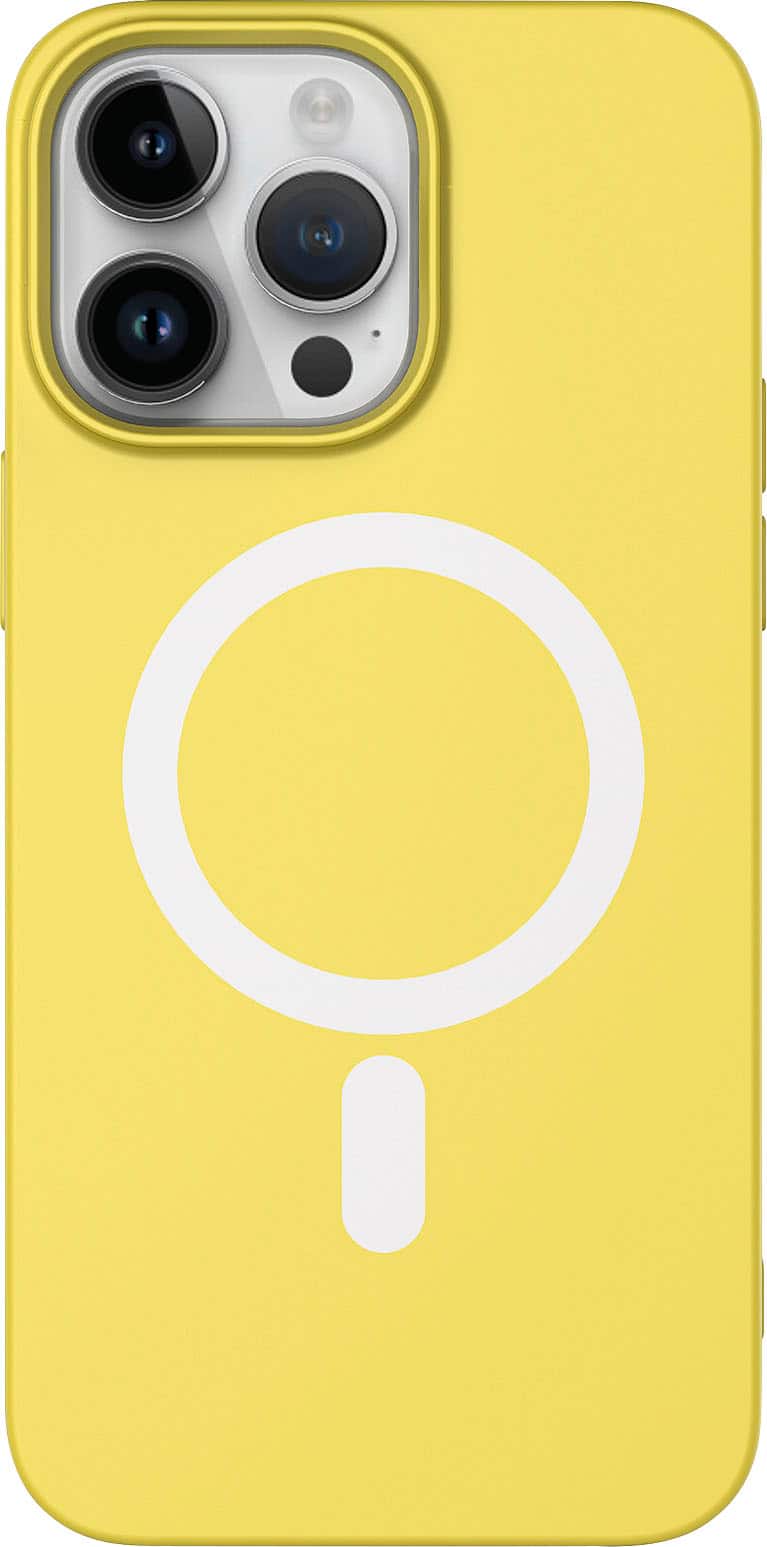Front. AMPD - Real Feel Soft Case with MagSafe for Apple iPhone 14 Pro Max - Yellow.