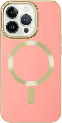 Front. AMPD - Gold Bumper Soft Case with MagSafe for Apple iPhone 13 Pro - Light Pink.