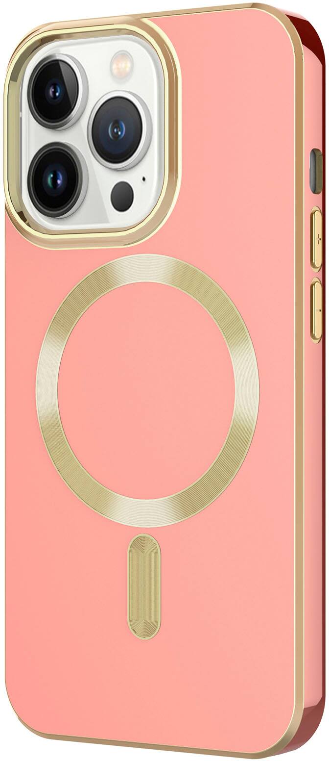 Left. AMPD - Gold Bumper Soft Case with MagSafe for Apple iPhone 13 Pro - Light Pink.