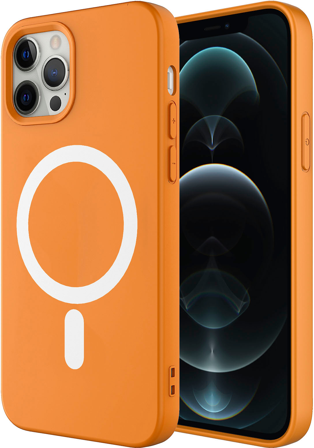 Angle View: AMPD - Real Feel Soft Case with MagSafe for Apple iPhone 12 Pro / iPhone 12 - Orange