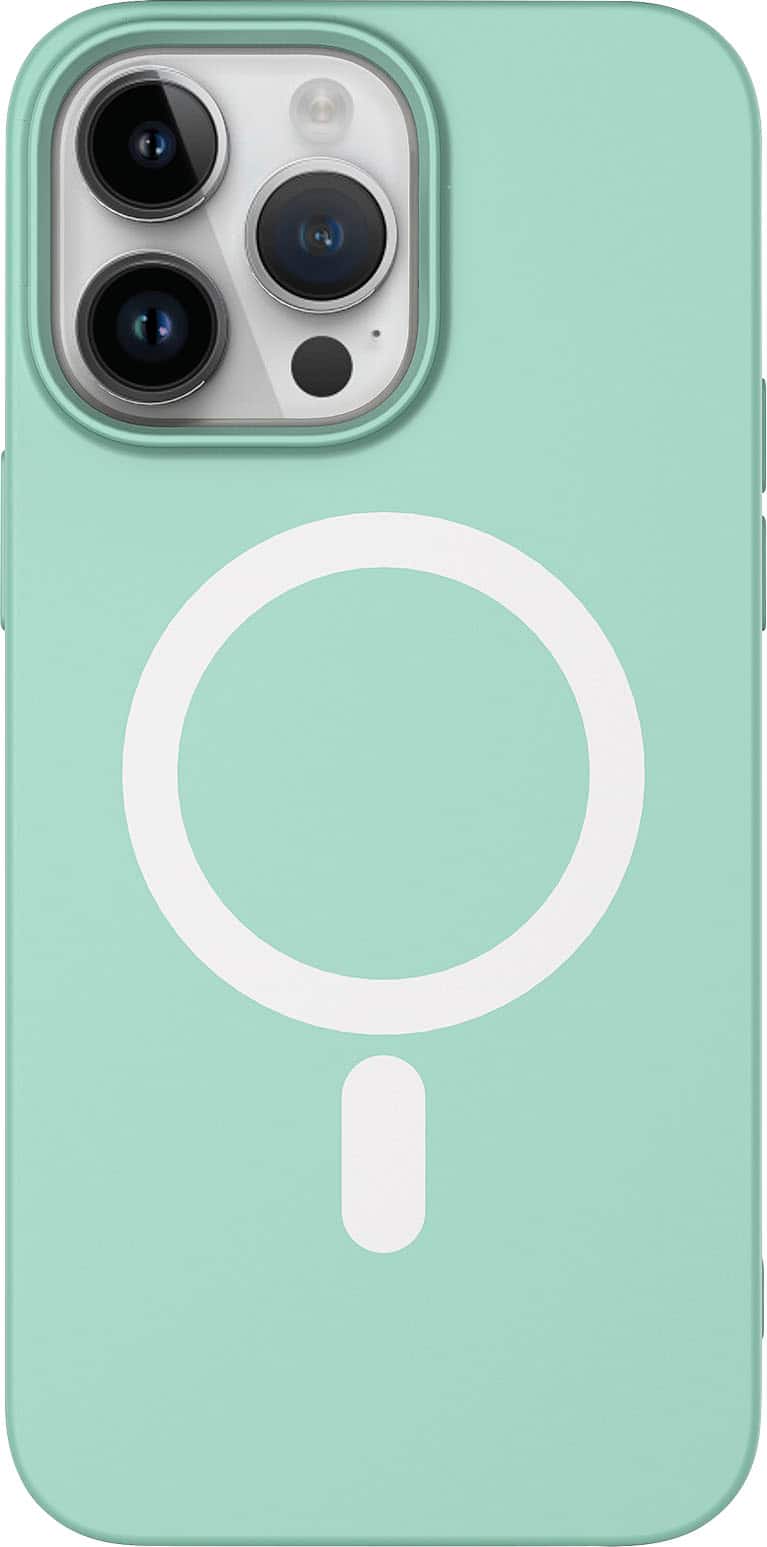 Front. AMPD - Real Feel Soft Case with MagSafe for Apple iPhone 14 Pro - Pastel Green.