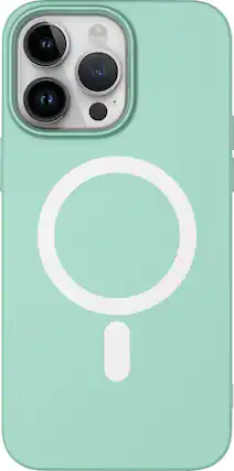 Front. AMPD - Real Feel Soft Case with MagSafe for Apple iPhone 14 Pro - Pastel Green.