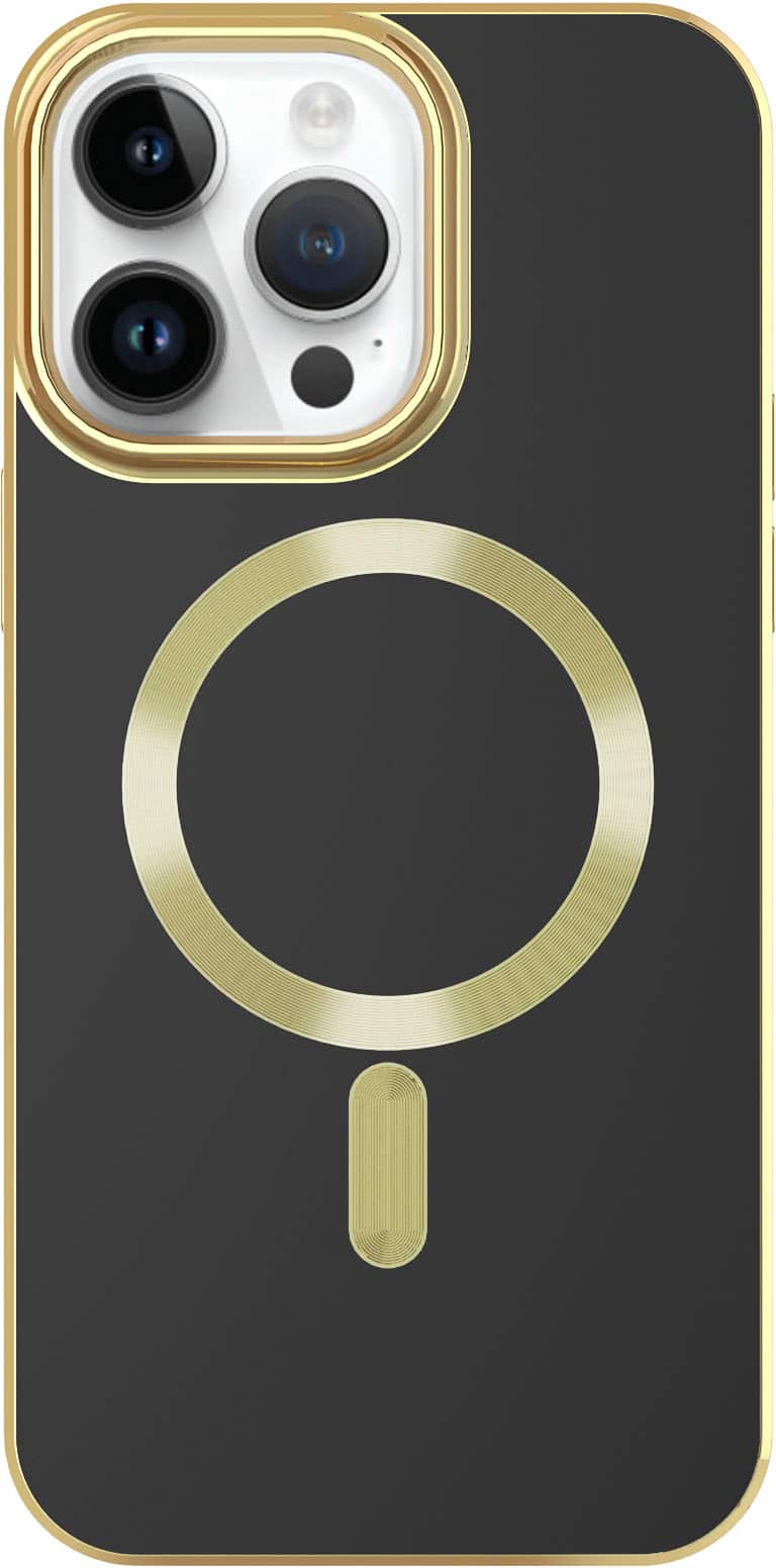 Front. AMPD - Gold Bumper Soft Case with MagSafe for Apple iPhone 14 Pro - Black.