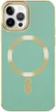 Front. AMPD - Gold Bumper Soft Case with MagSafe for Apple iPhone 12 Pro / iPhone 12 - Light Green.