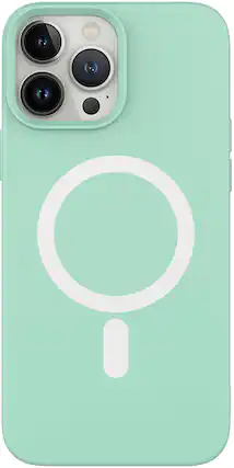 Front. AMPD - Real Feel Soft Case with MagSafe for Apple iPhone 13 Pro - Pastel Green.