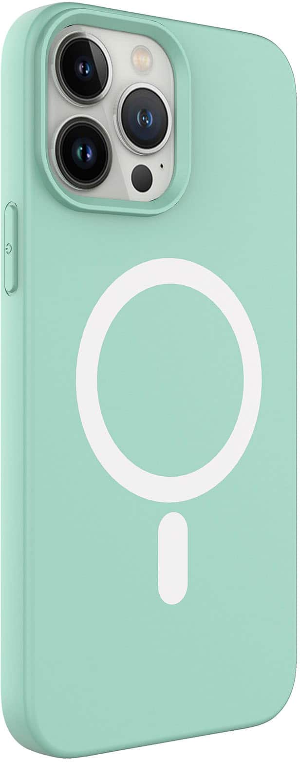 Left. AMPD - Real Feel Soft Case with MagSafe for Apple iPhone 13 Pro - Pastel Green.