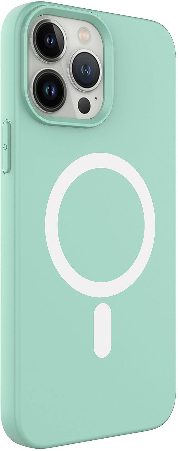 Left. AMPD - Real Feel Soft Case with MagSafe for Apple iPhone 13 Pro - Pastel Green.