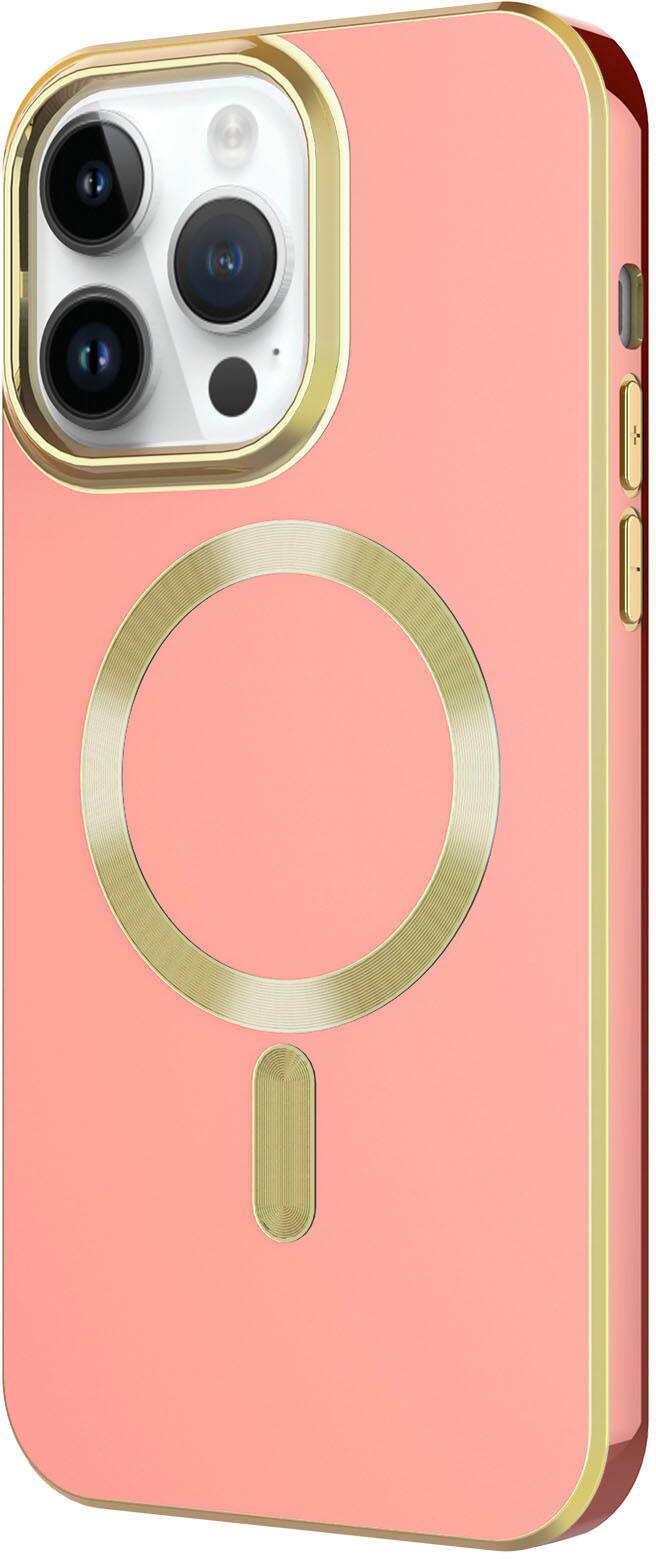Left. AMPD - Gold Bumper Soft Case with MagSafe for Apple iPhone 14 Pro Max - Light Pink.