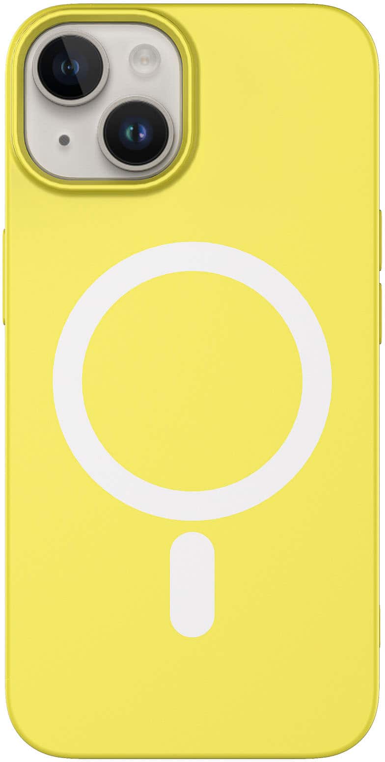 Front. AMPD - Real Feel Soft Case with MagSafe for Apple iPhone 14 / iPhone 13 - Yellow.