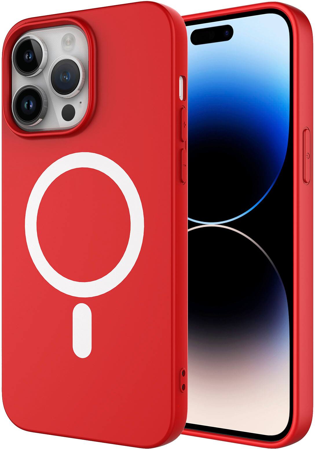 Angle. AMPD - Real Feel Soft Case with MagSafe for Apple iPhone 14 Pro Max - Red.