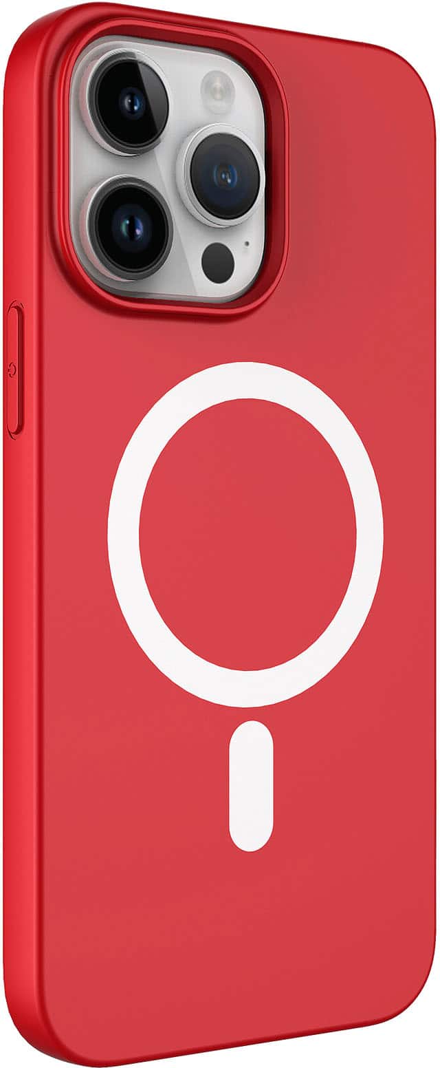 Left. AMPD - Real Feel Soft Case with MagSafe for Apple iPhone 14 Pro Max - Red.
