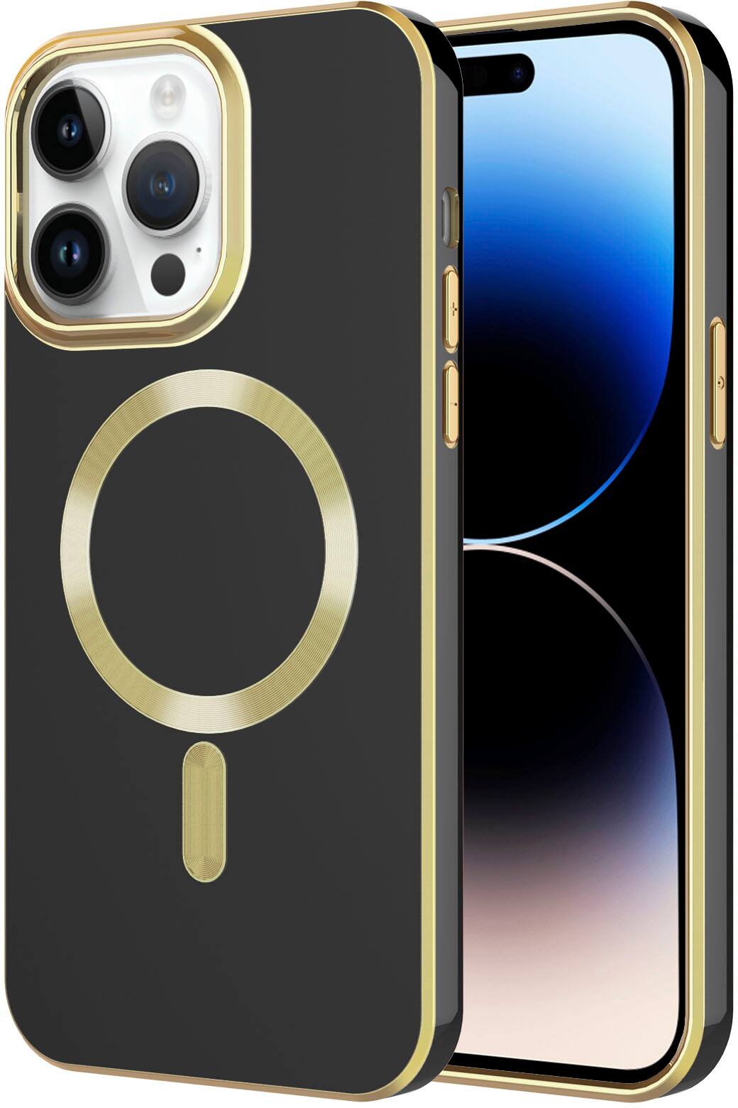 Angle. AMPD - Gold Bumper Soft Case with MagSafe for Apple iPhone 14 Pro Max - Black.