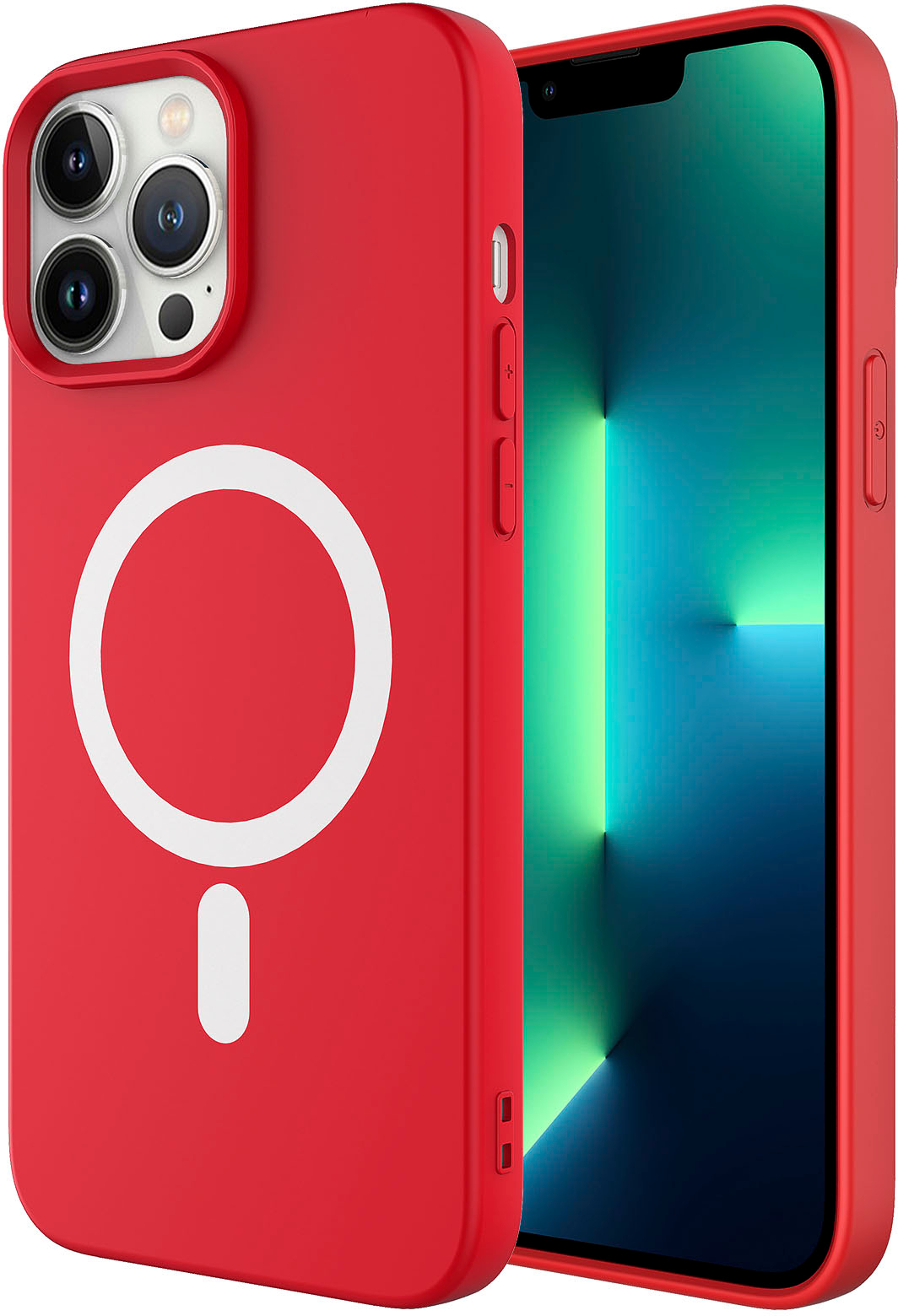 Angle View: AMPD - Real Feel Soft Case with MagSafe for Apple iPhone 13 Pro Max / iPhone 12 Pro Max - Red