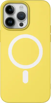 Front. AMPD - Real Feel Soft Case with MagSafe for Apple iPhone 14 Pro - Yellow.