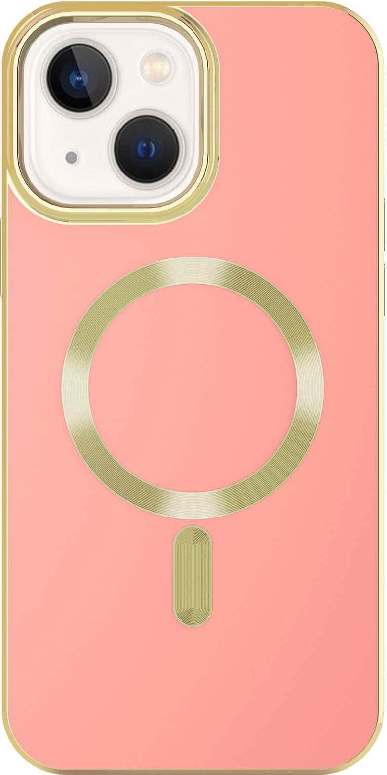 Front. AMPD - Gold Bumper Soft Case with MagSafe for Apple iPhone 14 / iPhone 13 - Light Pink.