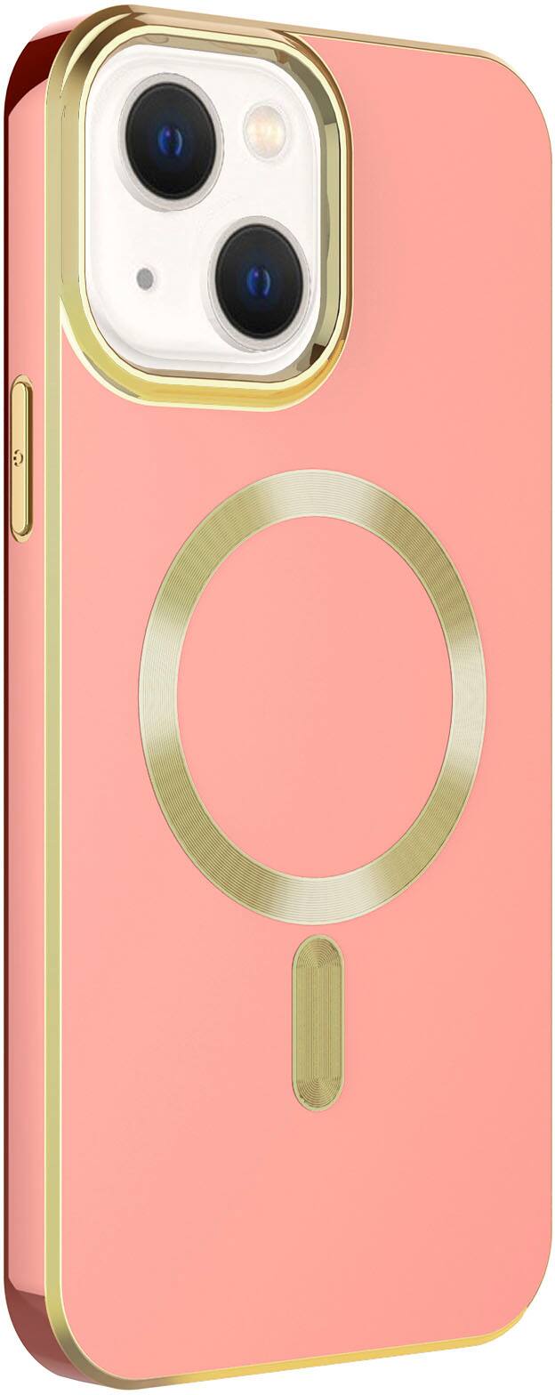 Alt View 1. AMPD - Gold Bumper Soft Case with MagSafe for Apple iPhone 14 / iPhone 13 - Light Pink.