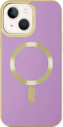 Front. AMPD - Gold Bumper Soft Case with MagSafe for Apple iPhone 14 / iPhone 13 - Lilac Purple.