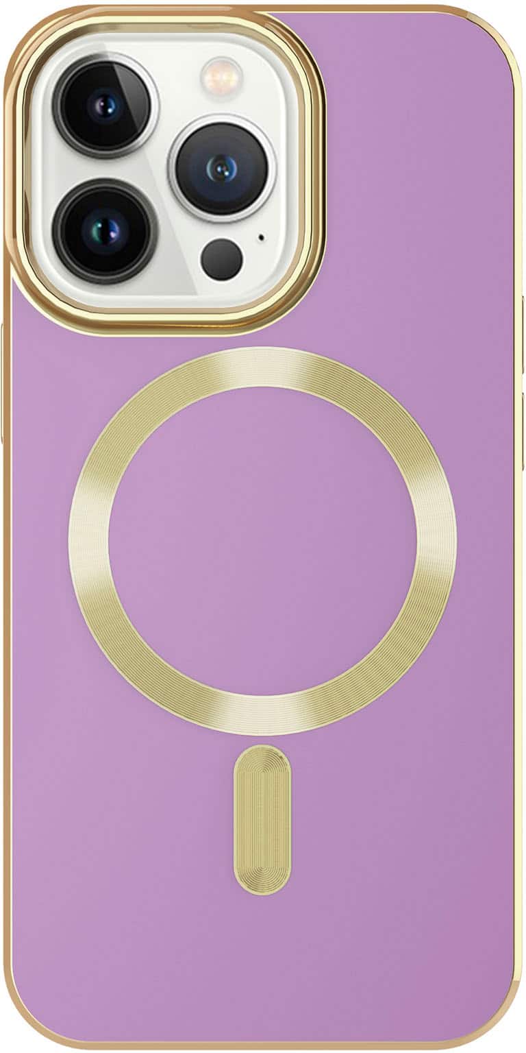 Front. AMPD - Gold Bumper Soft Case with MagSafe for Apple iPhone 13 Pro - Lilac Purple.